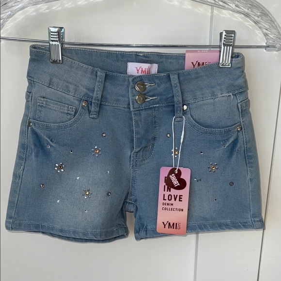 YMI Light Blue Embellished Jean Shorts - Picture 1 of 6